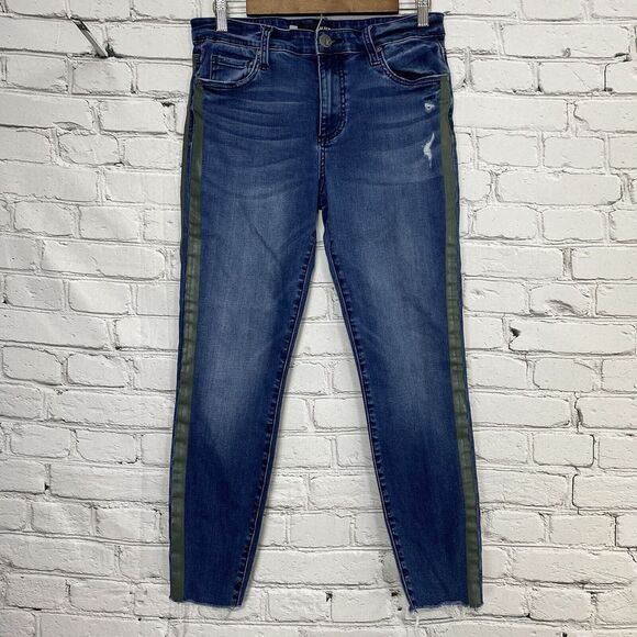 Kut from the Kloth Connie High Rise Ankle Skinny Jeans Size 6 Green Side Stripes - Picture 1 of 16